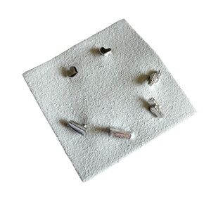 Womens Fashion Stud Earrings Minimalist Style Heart Rectangle Bar Silver Tone